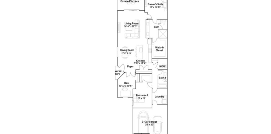 Планировка таунхауса «Townhouse» 2 спальни в ЖК Arden - The Twin Homes Collection