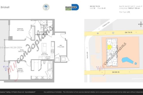 Condominio en venta en Miami, Florida, 2 dormitorios, 127.28 m2 № 1403114 - foto 11