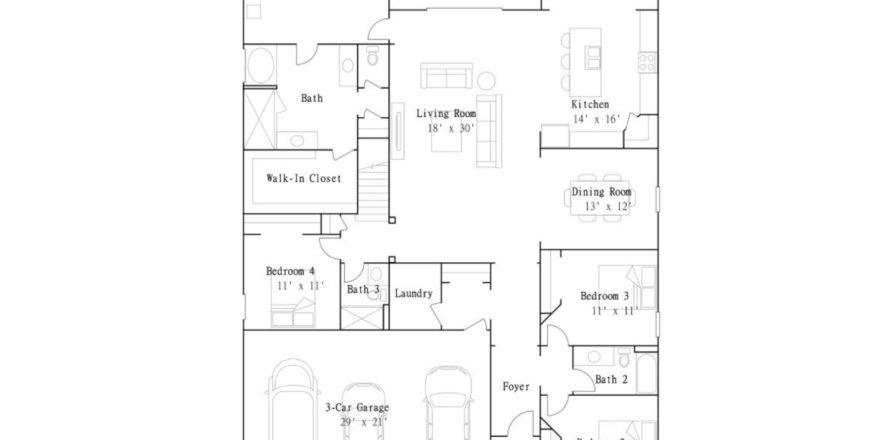 House floor plan «House», 4 bedrooms in Tributary - Lakeview at Tributary 60's