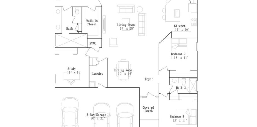 House floor plan «House», 3 bedrooms in Tributary - Lakeview at Tributary 60's