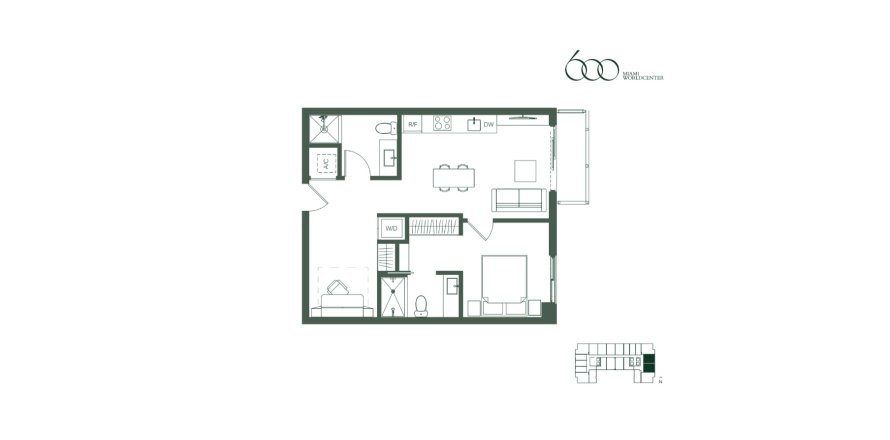 Планировка объекта «Apartment» 1 спальня в ЖК 600 MIami Worldcenter