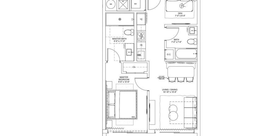 Планировка Квартиры «13899 Biscayne Blvd 1118» 1 спальня в ЖК NEXO RESIDENCES