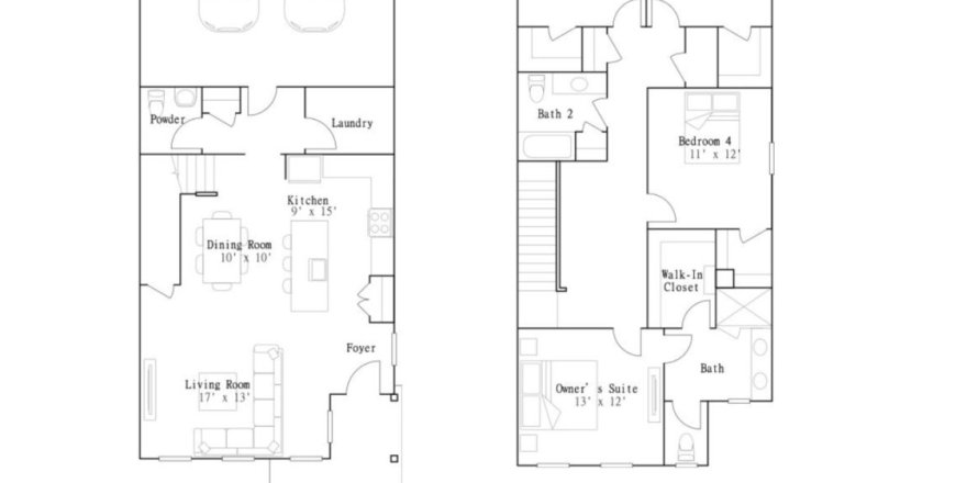 Townhouse floor plan «Townhouse», 4 bedrooms in Shearwater - Shearwater 24ft Townhomes